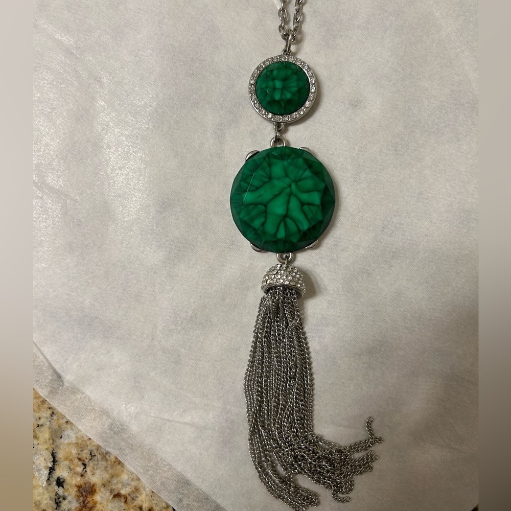 Simply Vera Vera Wang Green and Silver Necklace with Beaded Pendant